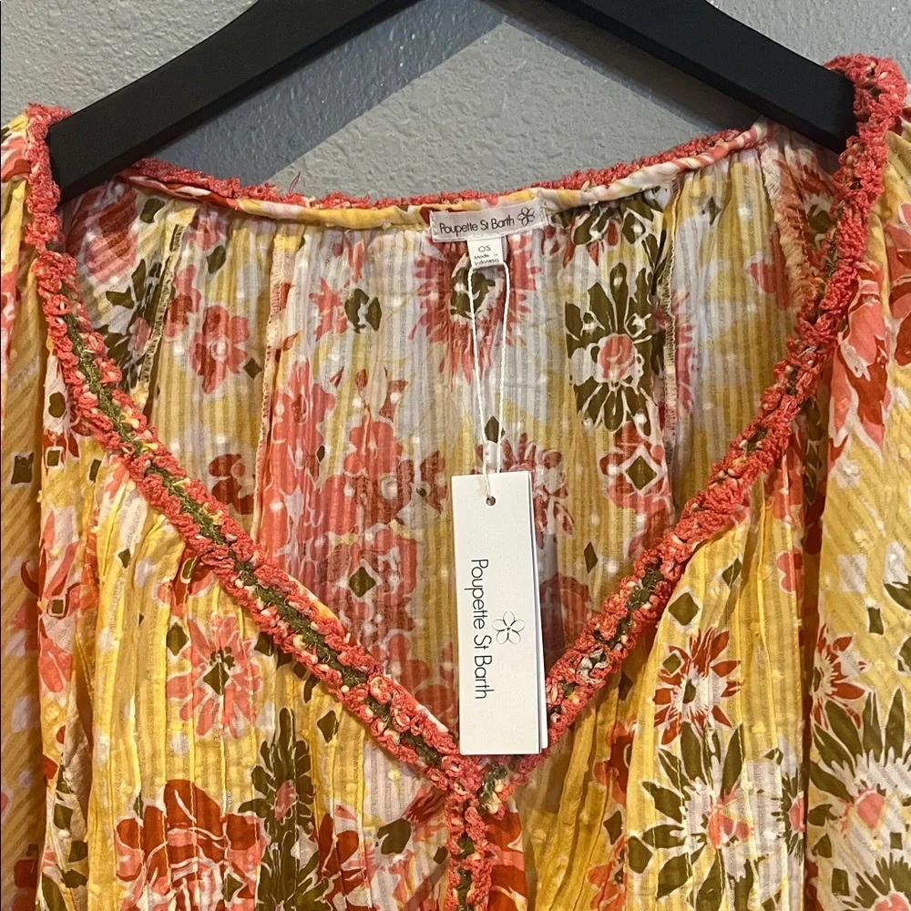 Poupette St. Barth Poncho Nava CT Stripe Yellow  90’s   NWT